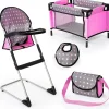 Bayer Design Doll's High Chair and Travel Bed Set - Polka Dots