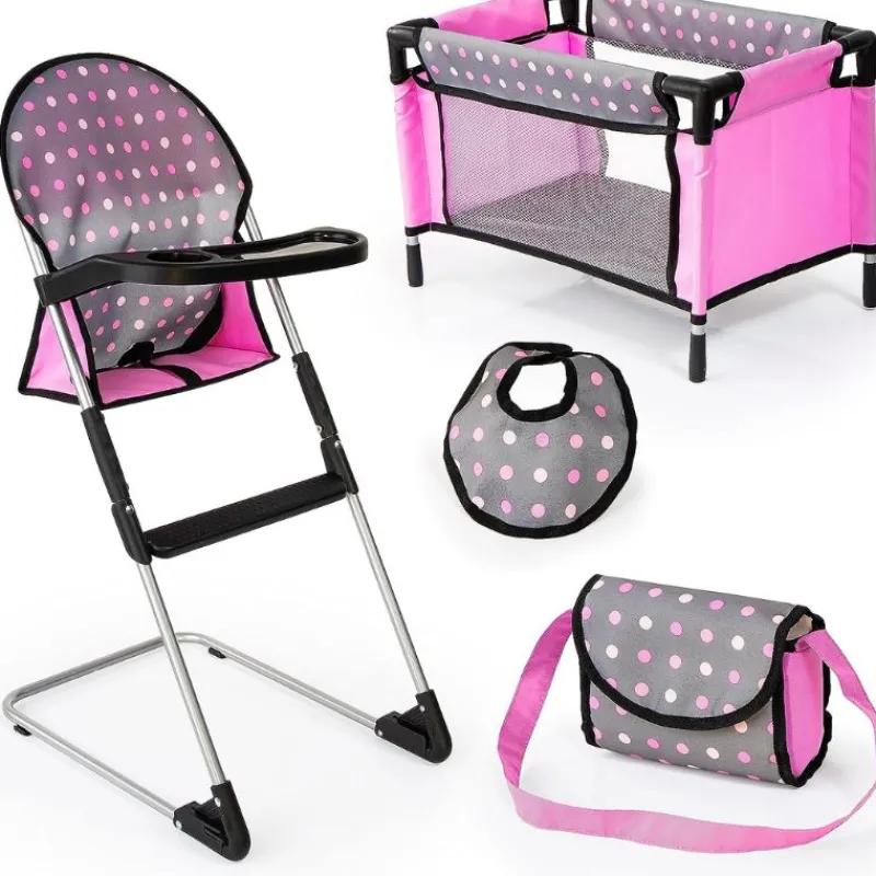 Bayer Design Doll's High Chair and Travel Bed Set - Polka Dots