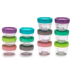 Melii Baby Glass Food Containers 12 Pack Set - 2oz and 4oz