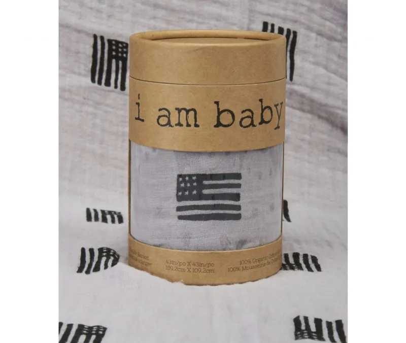 I Am Baby Muslin Swaddle - American Black/Grey