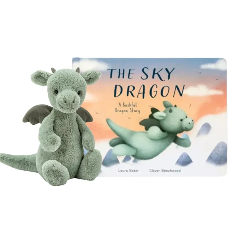 Jellycat The Sky Dragon Book & Bashful Dragon Plush Bundle