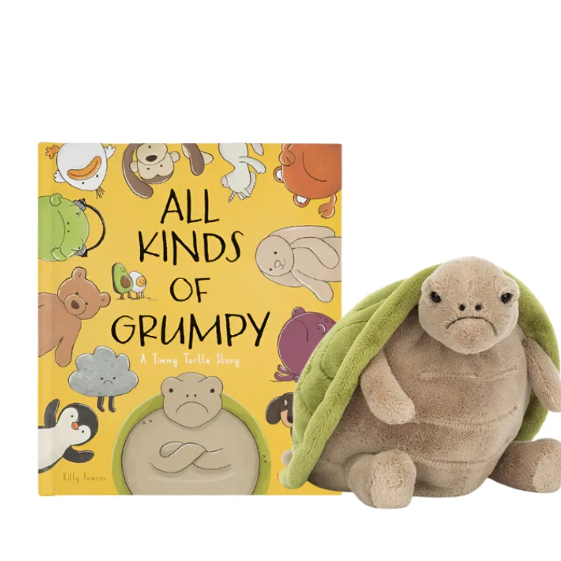 Jellycat Timmy Turtle Plush & All Kinds of Grumpy Book Bundle