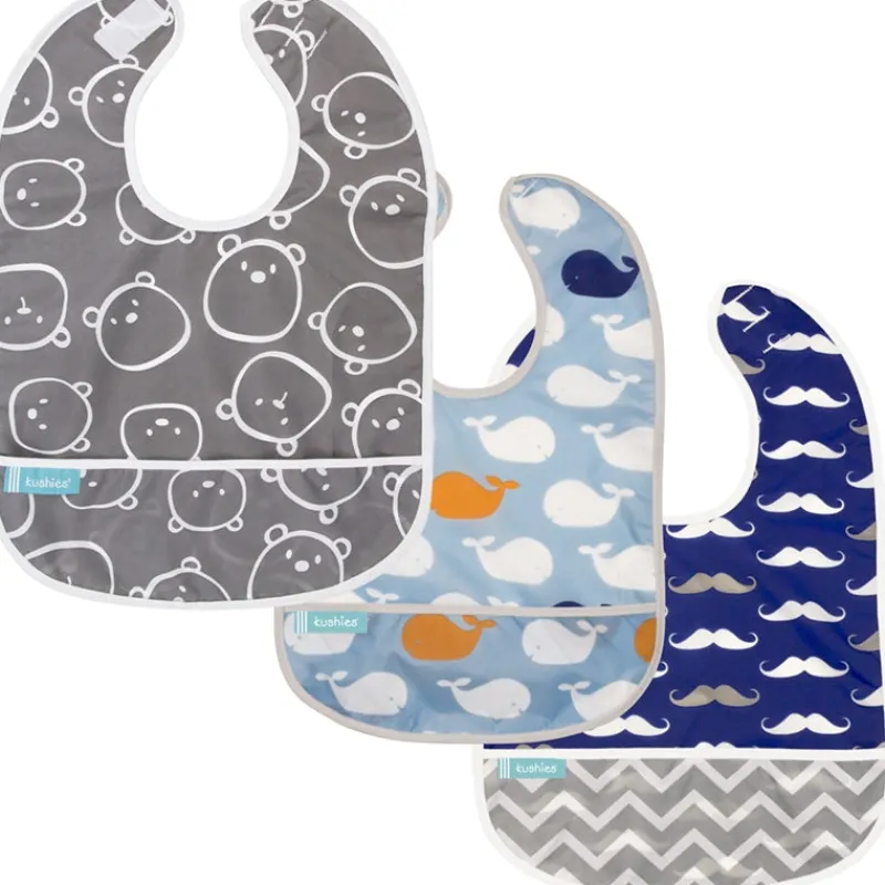 Kushies Waterproof Clean Bibs - 3 Pack