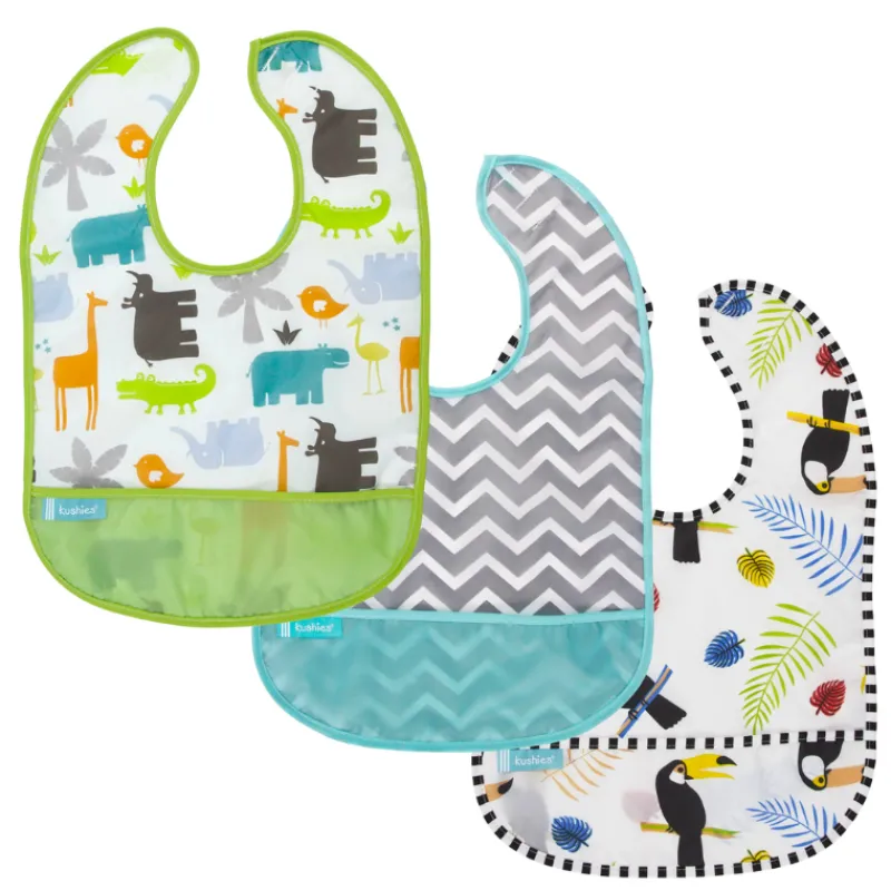 Kushies Waterproof Clean Bibs - 3 Pack